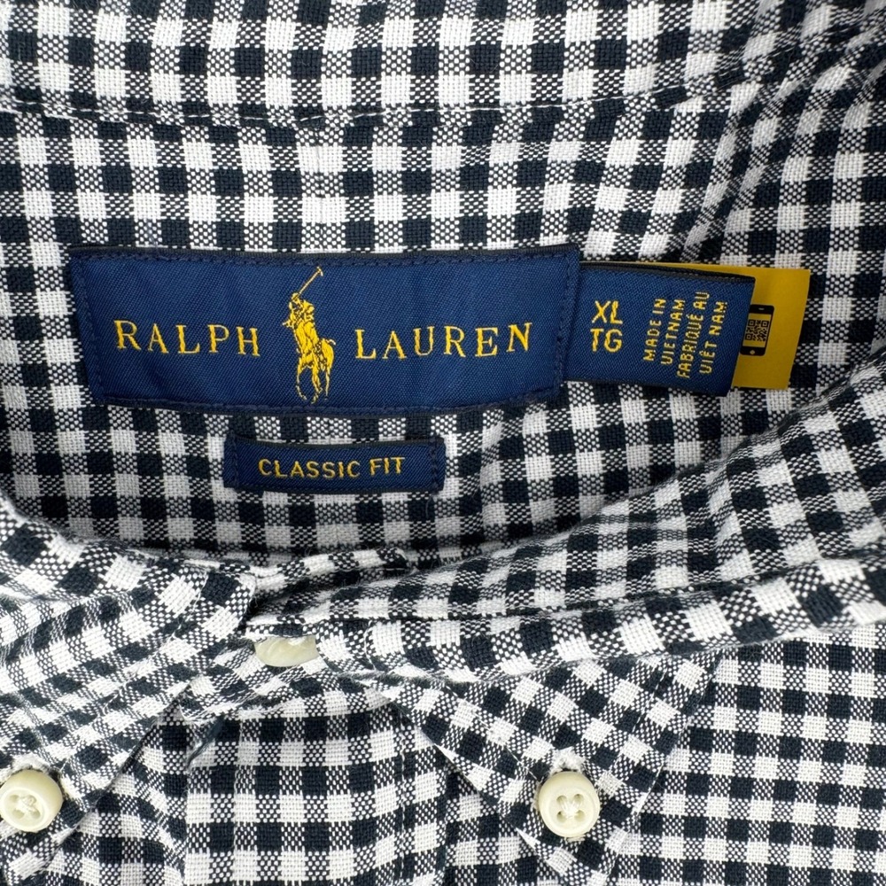Ralph Lauren Button Long Sleeve Shirt XL Black White Gingham Classic Flesh Pony - Picture 4 of 7